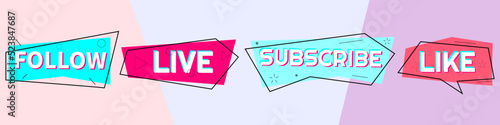 Set of stickers for a popular social network. Black - blue  - pink sticker on white background. Modern advertising social media design.