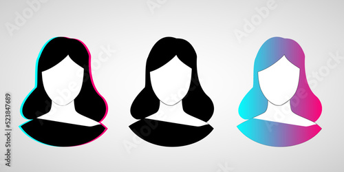 Set of user Icon - Woman / Female. Profile Avatar. Symbol illustration. Icon in the style of a popular social network. Icon for social media.