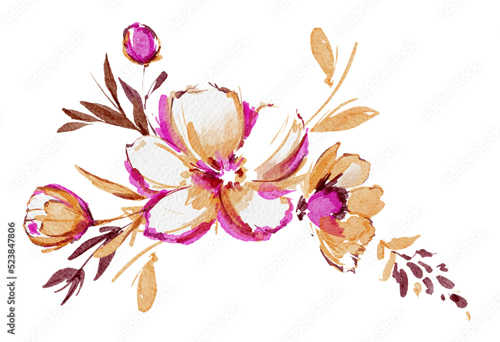 Naklejka premium Watercolour floral illustration,bouquets flower painted