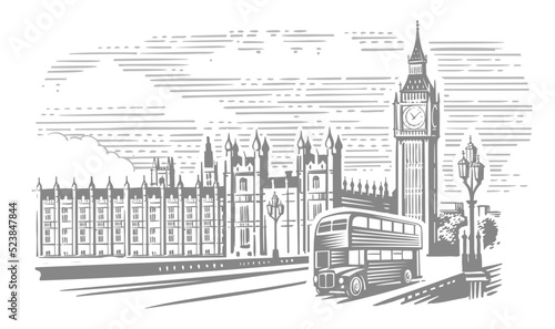 Big Ben. Vector drawing. Palace of Westminster