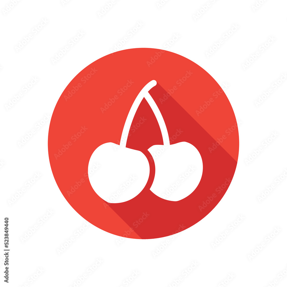 Cherry icon isolated, round button, long shadow style. Cherry icon isolated, round button, long shadow style.