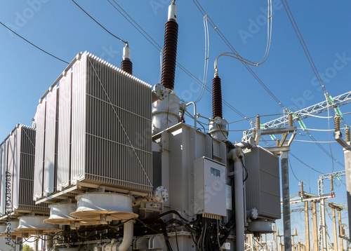 High voltage power transformer substation photo