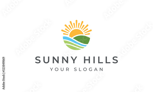 Sunny Hills - Rising Sun Logo Green Natural Symbol