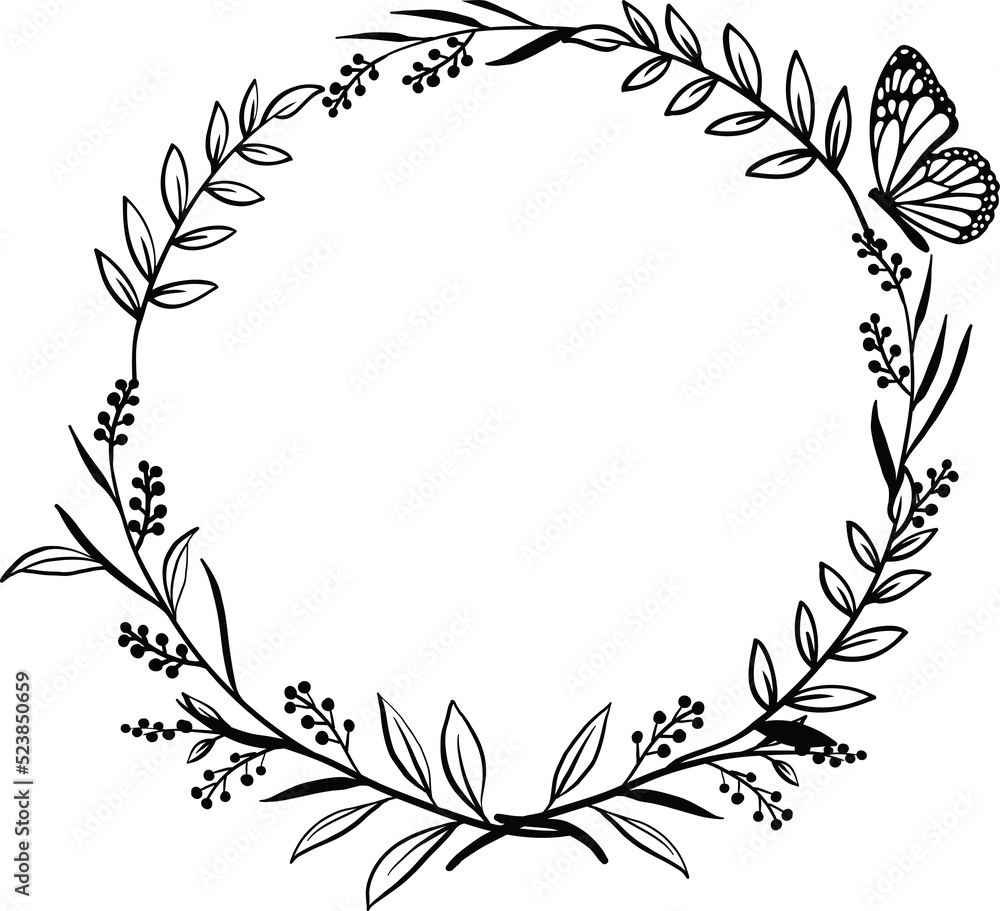 Round shape of line Botanical floral wreath Illustration ornament Decoration Round shape of line Botanical floral wreath Illustration ornament Decoration