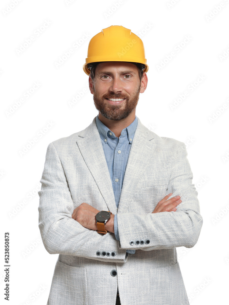 Professional engineer in hard hat isolated on white Professional engineer in hard hat isolated on white