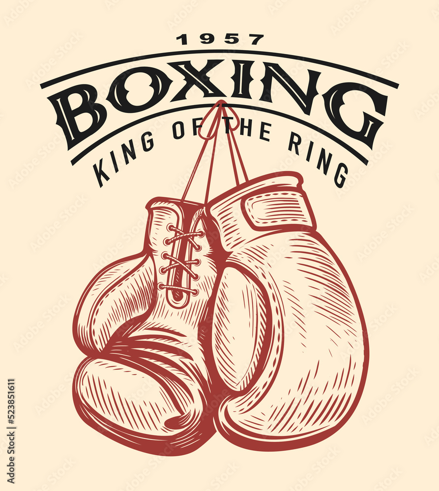 Boxing gloves sketch. Boxing sport retro emblem. Hand drawn vector
