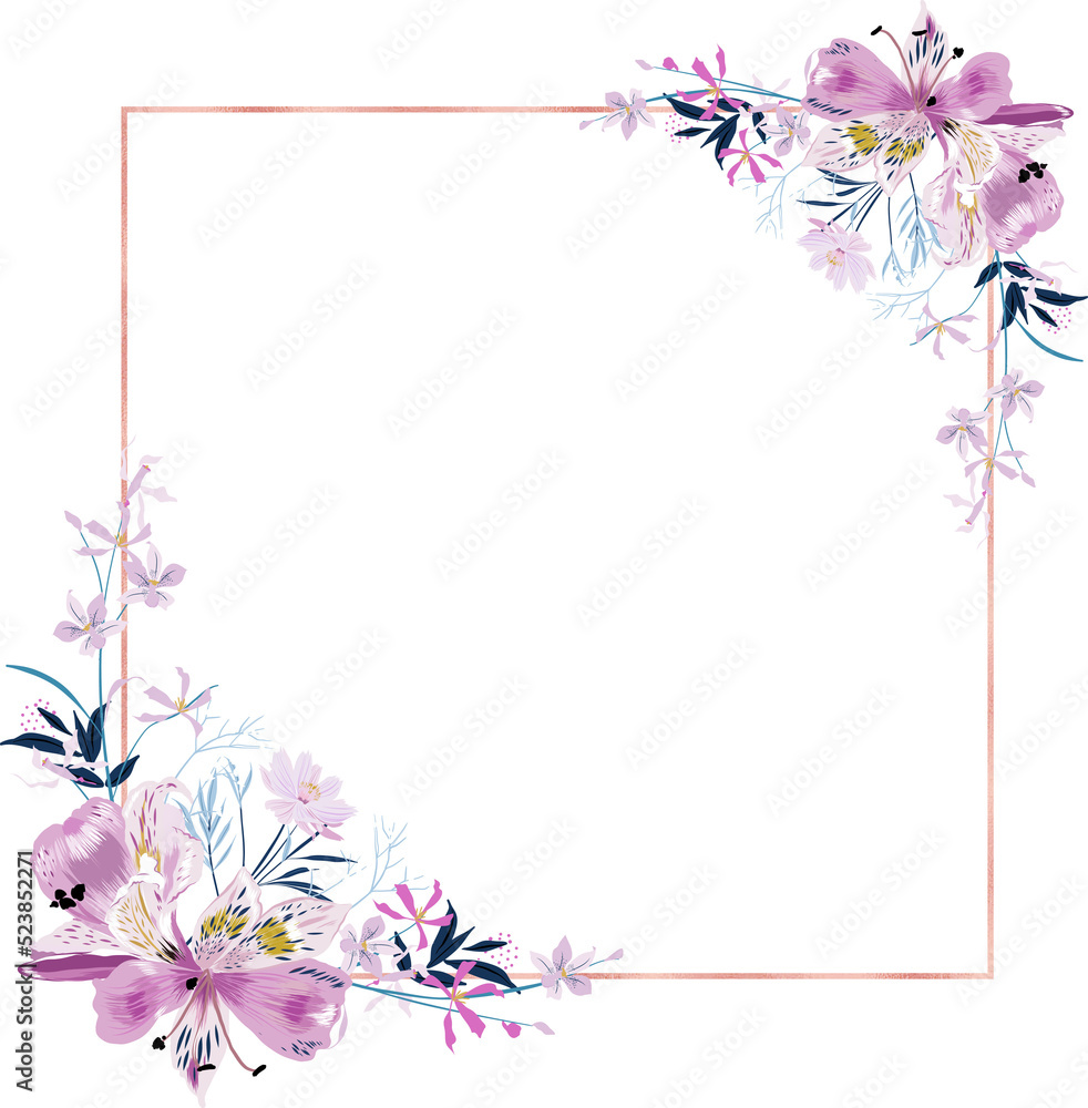 Floral illustration , leaf wreath ,frame with line geometric shape Floral illustration , leaf wreath ,frame with line geometric shape
