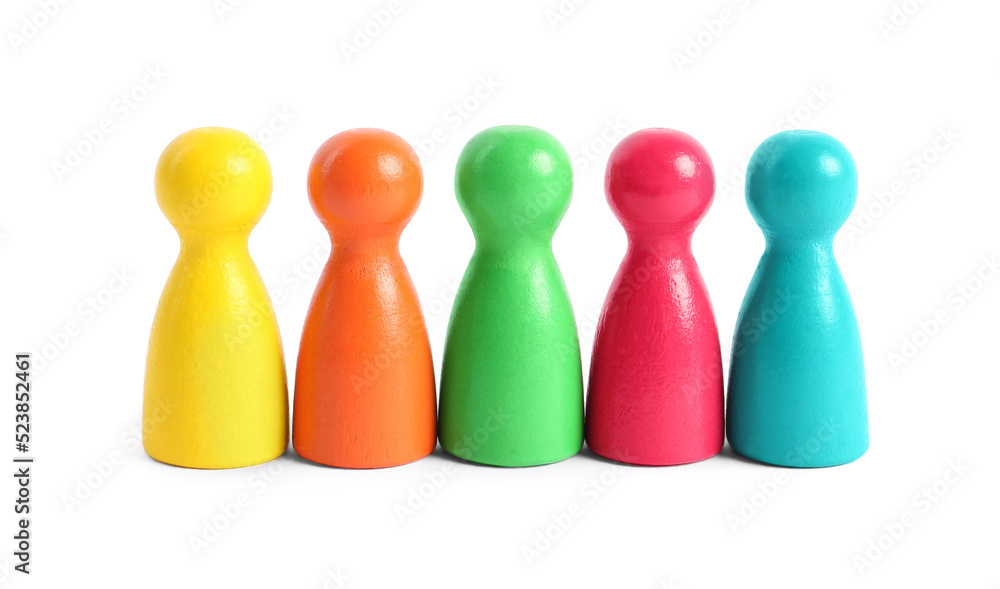 Colorful pawns on white background. Social inclusion concept Colorful pawns on white background. Social inclusion concept