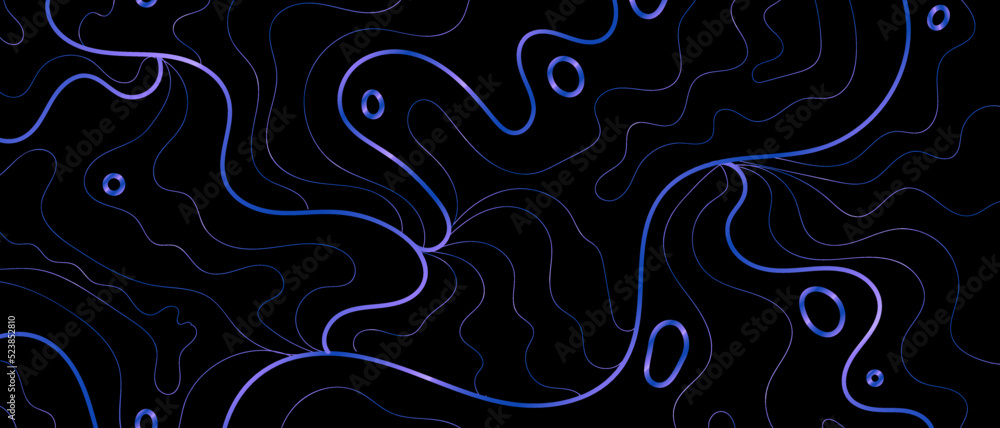 Blue neon wavy lines illustration on a black background. Abstract luxury wallpaper. Art deco pattern. Vector EPS 10