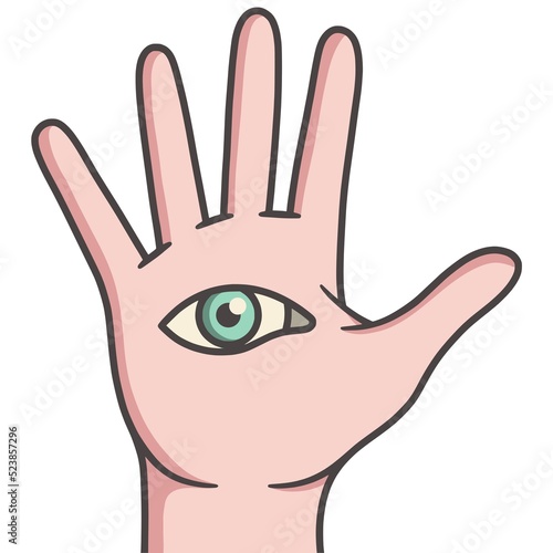 An eye in the palm of her hand (Hamsa hand or hand of Fatima). This illustration have a transparent background. (ID: 523857296)