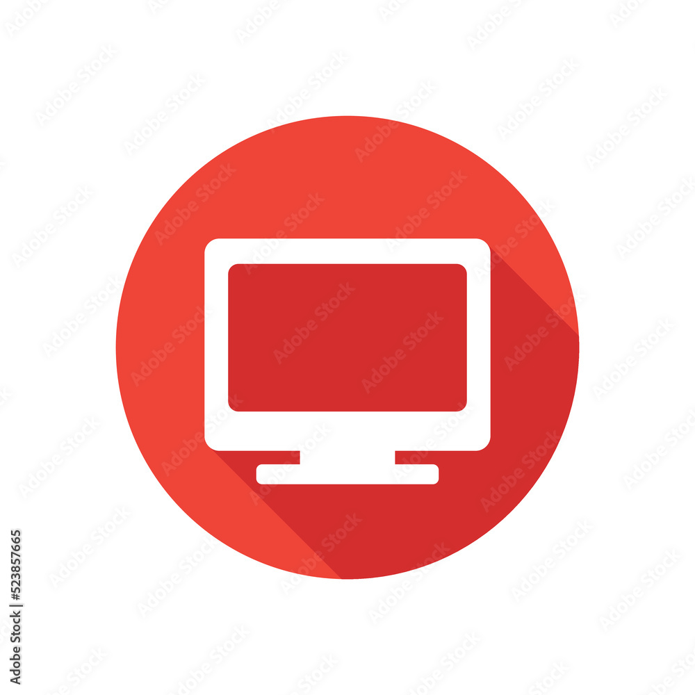Computer flat icon, round button, long shadow style. Computer flat icon, round button, long shadow style.