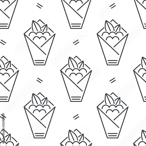 Traditional greek food icon, appetizer souvlaki or gyros in pita bread. Vector seamless pattern.