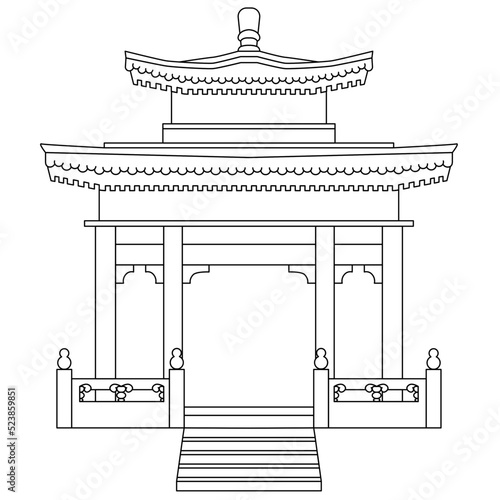 Japanese temple or Chinese gazebo in linear style