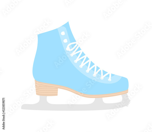Side view of blue ice figure skate isolated on white background. Flat vector illustration