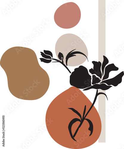 Minimal Line art flower and Leaves Abstract Art