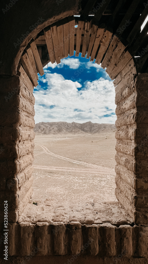 view from the window to the desert from the old castle