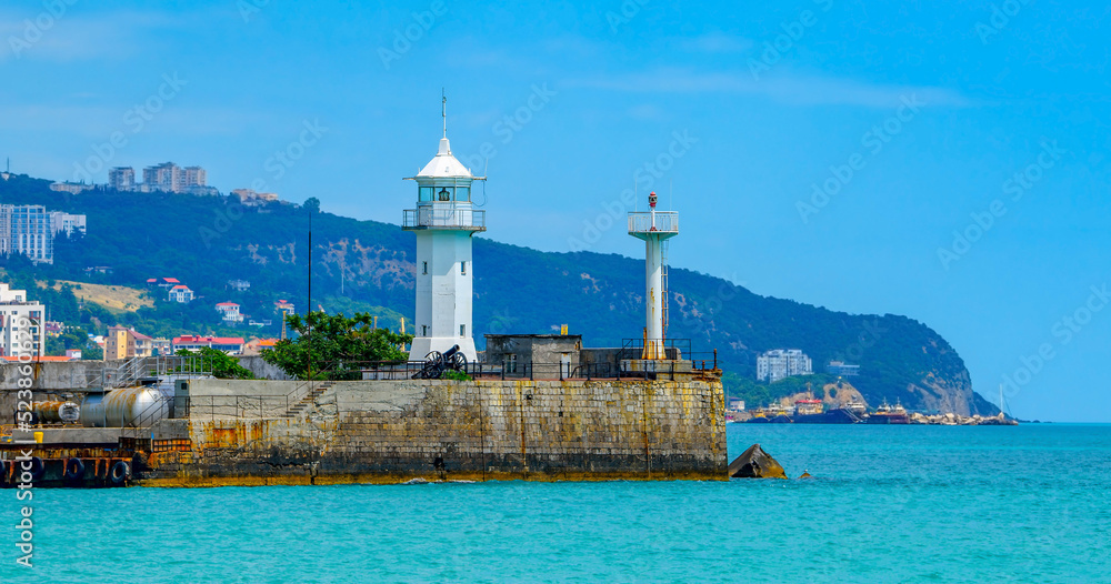 Yalta lighthouse in Crimea on the Black Sea at the passenger seaport.