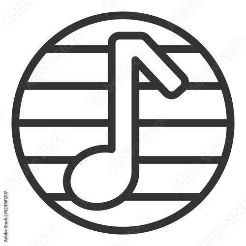 Musical note on a letter, musical notation - icon, illustration on white background, outline style
