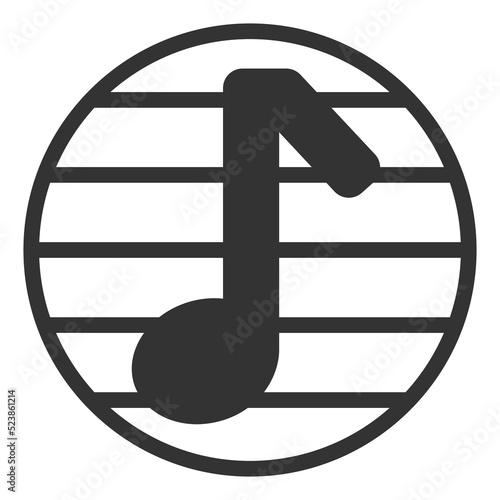 Musical note on a letter, musical notation - icon, illustration on white background, glyph style