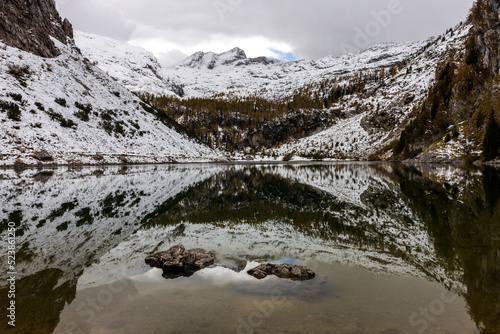 Beautiful Lake in Julian Alps Early Winter Landscape under Mount Krn Slovenia