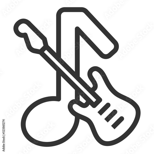 Electric guitar and musical note - icon, illustration on white background, outline style