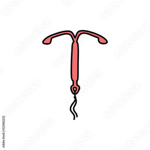 intrauterine device, IUD contraception doodle icon, vector color line illustration