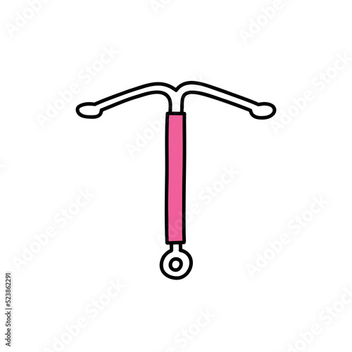 intrauterine device, IUD contraception doodle icon, vector color line illustration