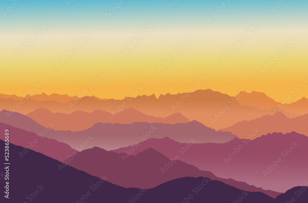 Sunrise or sunset in the Mountains in vector illustration
