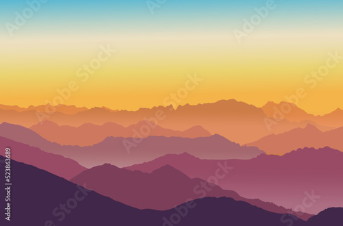 Sunrise or sunset in the Mountains in vector illustration