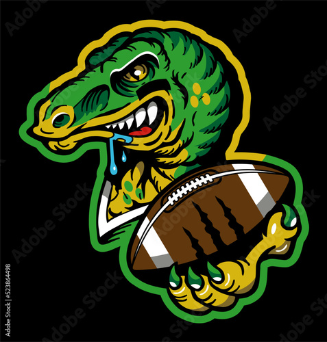 angry raptor mascot holding football for school, college or league
