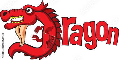 a word 'dragon' with dragon cartoon figure vector illustration