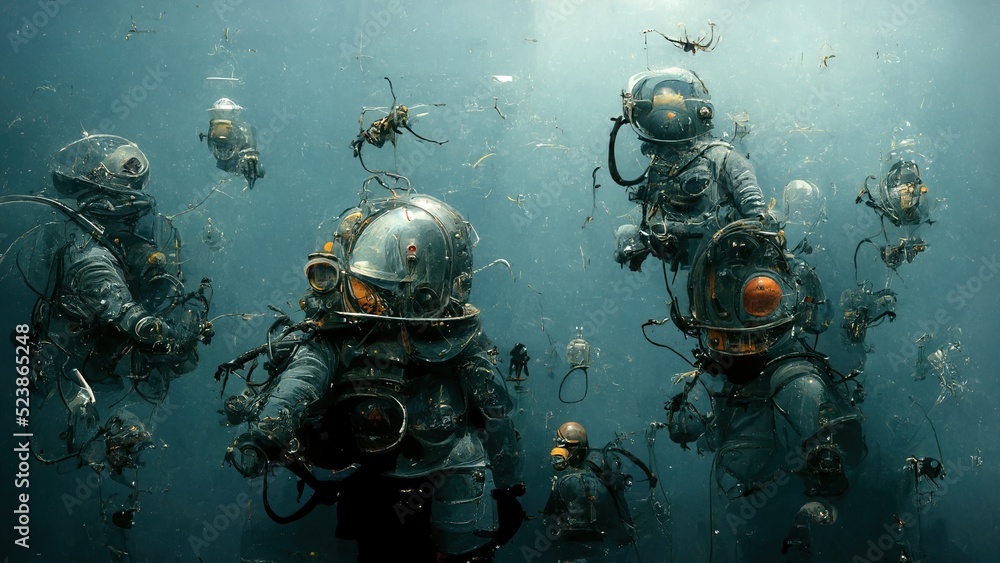 Fototapeta premium abstract illustrative representation of divers in the deep sea