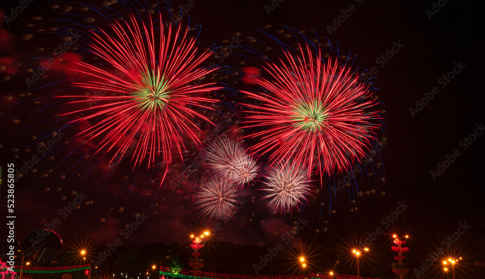 festive fireworks are launched at night
