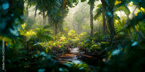 Photo Lush Green Foliage in Tropical Jungle