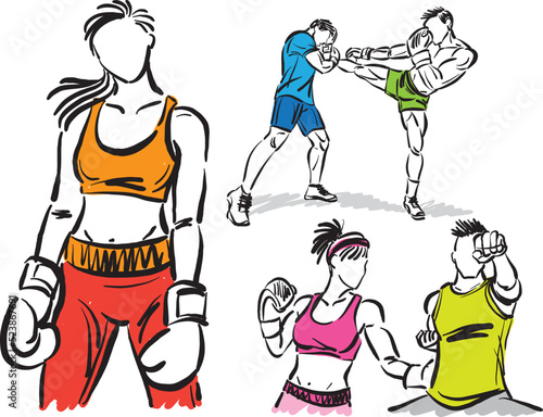 kick boxing moves 3 training brush stroke design sports concept vector illustration