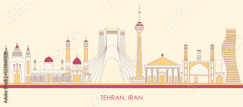 Cartoon Skyline panorama of city of Tehran, Iran - vector illustration photo