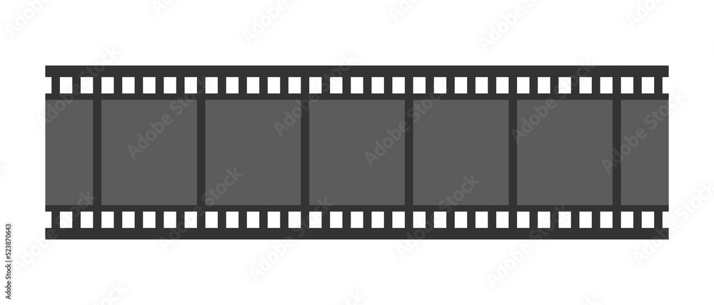 Strip of tape from movie camera reel. Vector monochrome illustration of seamless film strip.