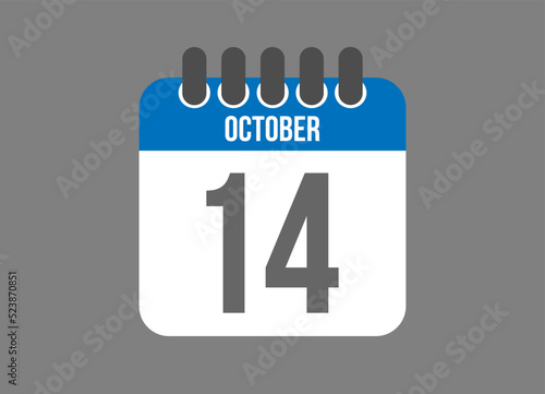 14 calendar october. Calendar icon for October days in blue color on dark background.