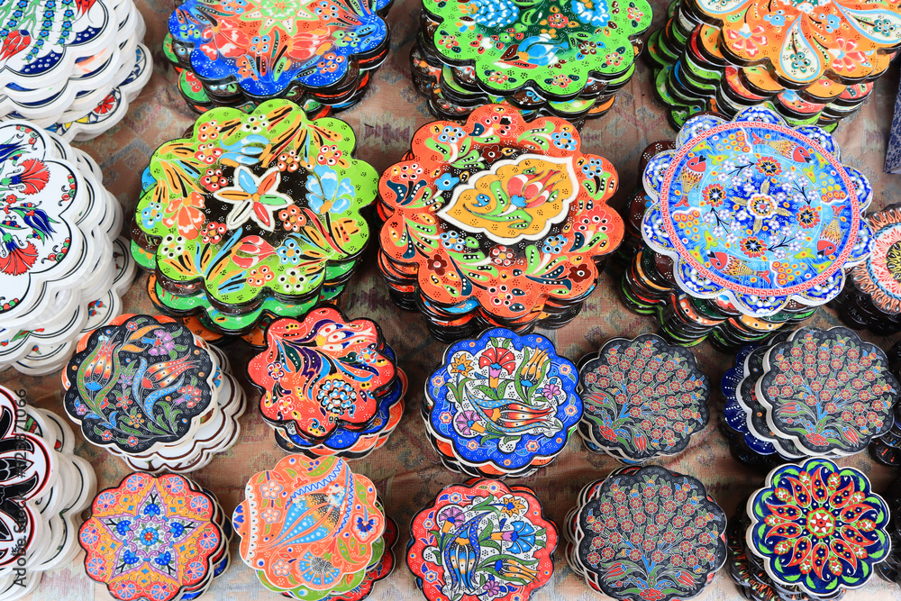 Ceramics souvenir plates for sale in Cappadocia, Turkey