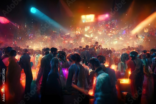 A 3D illustration of people having fun in the nightclub with their friends