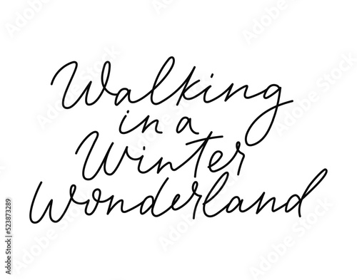 Walking in a winter wonderland hand drawn lettering isolated on white background. Cozy winter typography design for greeting card, logo, slogan, print etc. Merry Christmas vector illustration template