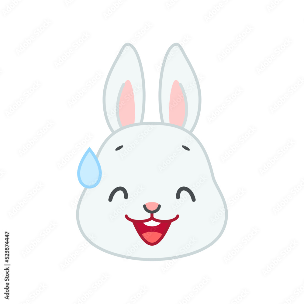 Nervous Rabbit Animation Cute nervous bunny face. Flat cartoon illustration of a little gray ...