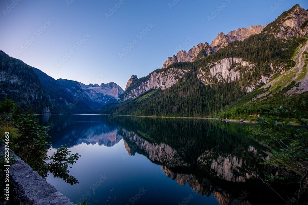 Sunrise in the Alps Gosausee. Austria.