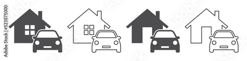 Car and house icons. Home and auto logo. Vector.