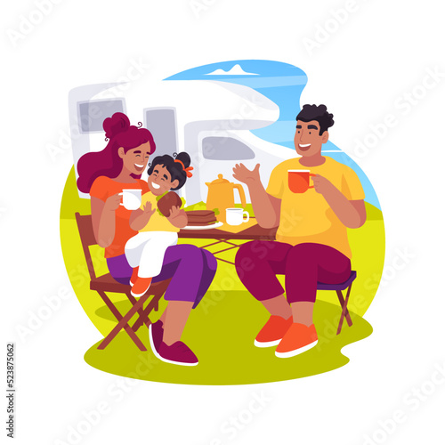 Camper travel isolated cartoon vector illustration.