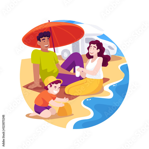 Family ride to the shore isolated cartoon vector illustration.