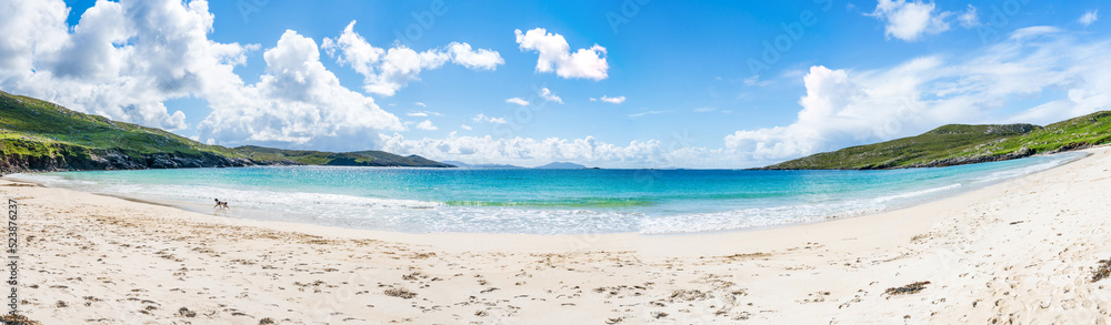 Wide panoramic view of Huisinis beach on Isle of Harris, Scotland, UK Wide panoramic view of Huisinis beach on Isle of Harris, Scotland, UK