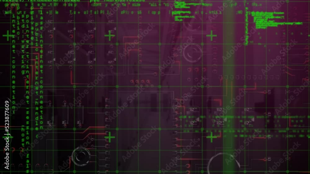 Animation of data processing over computer circuit board and server room Animation of data processing over computer circuit board and server room