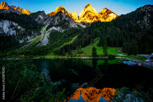 Sunrise in the Alps Gosausee. Austria.