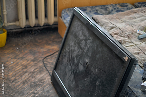 
The shot TV is in a flat where Russian soldiers lived during the occupation of Gostomel.  photo